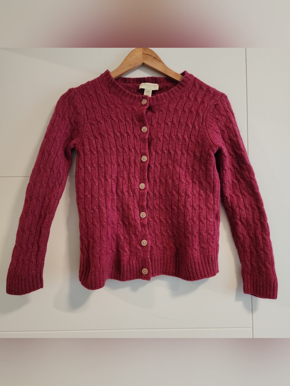 Vintage Appleseed's Petites 100% Wool Cable-Knit Cardigan Sweater